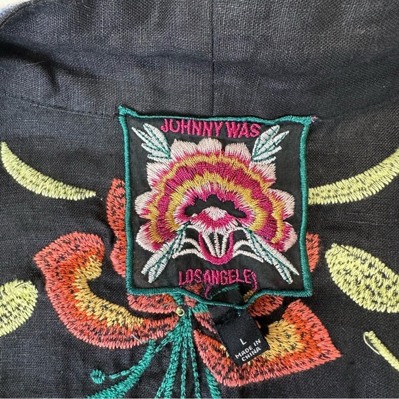 Johnny Was Linen Embroidered Black Kimono Jacket, size Large, like new! - Picture 8 of 14